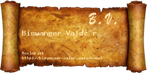 Biswanger Valér névjegykártya